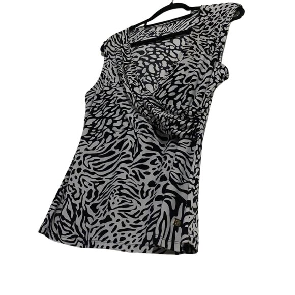 Anne Klein Animal Print Wrap Ruched Style Sleeveless Top - Picture 3 of 13